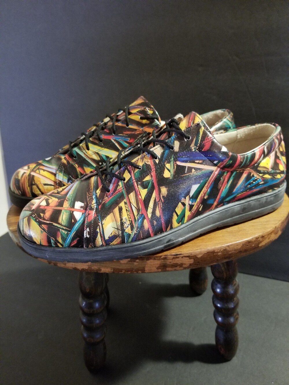 Vtg Icon Wearable Art Leather Oxfords Sneakers Colorful Abstract Motif Size 8.5